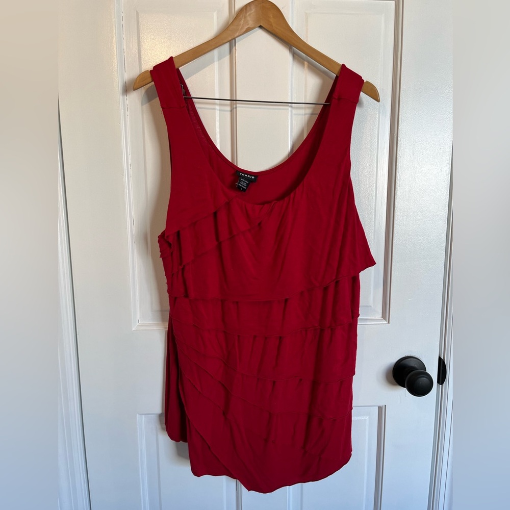 Torrid Red Ruched Tiered Tank Top